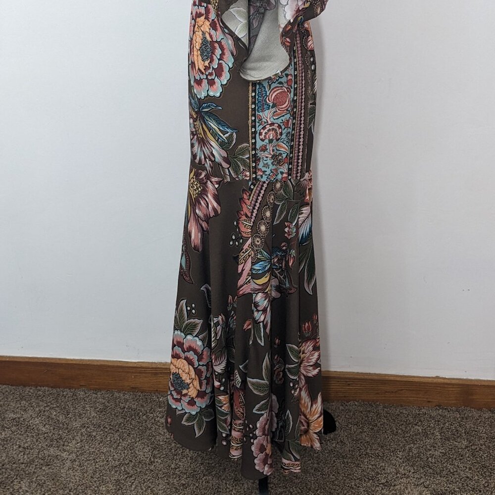 Farm Rio Valentina Maxi Dress Floral Brown V-Neck Multi Size XS - Picture 8 of 16